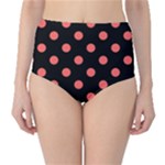 Polka Dots - Pastel Red on Black High-Waist Bikini Bottoms