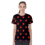 Polka Dots - Ferrari Red on Black Women s Cotton Tee