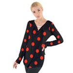 Polka Dots - Ferrari Red on Black Women s Tie Up Tee