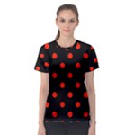 Polka Dots - Ferrari Red on Black Women s Sport Mesh Tee