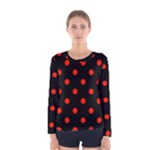 Polka Dots - Ferrari Red on Black Women s Long Sleeve T-shirt