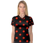 Polka Dots - Ferrari Red on Black Women s V-Neck Sport Mesh Tee