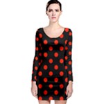 Polka Dots - Ferrari Red on Black Long Sleeve Bodycon Dress