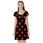 Polka Dots - Ferrari Red on Black Short Sleeve Skater Dress