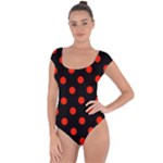 Polka Dots - Ferrari Red on Black Short Sleeve Leotard (Ladies)