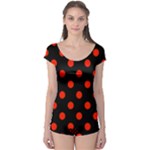 Polka Dots - Ferrari Red on Black Boyleg Leotard (Ladies)