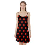 Polka Dots - Ferrari Red on Black Satin Night Slip