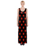 Polka Dots - Ferrari Red on Black Maxi Thigh Split Dress