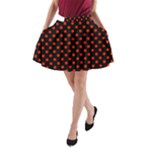 Polka Dots - Ferrari Red on Black A-Line Pocket Skirt