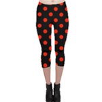 Polka Dots - Ferrari Red on Black Capri Leggings