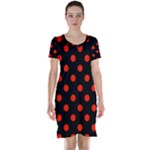 Polka Dots - Ferrari Red on Black Short Sleeve Nightdress