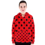 Polka Dots - Black on Red Women s Zipper Hoodie