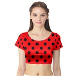 Polka Dots - Black on Red Short Sleeve Crop Top (Tight Fit)