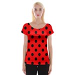 Polka Dots - Black on Red Women s Cap Sleeve Top