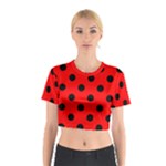 Polka Dots - Black on Red Cotton Crop Top