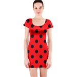 Polka Dots - Black on Red Short Sleeve Bodycon Dress