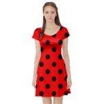 Polka Dots - Black on Red Short Sleeve Skater Dress