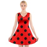 Polka Dots - Black on Red V-Neck Sleeveless Dress