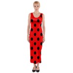 Polka Dots - Black on Red Fitted Maxi Dress