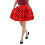 Polka Dots - Black on Red A-Line Pocket Skirt