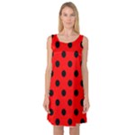 Polka Dots - Black on Red Sleeveless Satin Nightdress