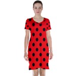 Polka Dots - Black on Red Short Sleeve Nightdress