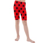 Polka Dots - Black on Red Kid s Mid Length Swim Shorts