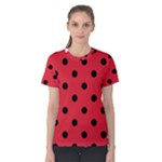 Polka Dots - Black on Alizarin Red Women s Cotton Tee