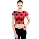 Polka Dots - Black on Alizarin Red Crew Neck Crop Top