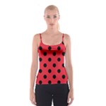 Polka Dots - Black on Alizarin Red Spaghetti Strap Top