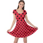 Polka Dots - Black on Alizarin Red Cap Sleeve Dress