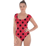 Polka Dots - Black on Alizarin Red Short Sleeve Leotard (Ladies)