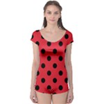 Polka Dots - Black on Alizarin Red Boyleg Leotard (Ladies)