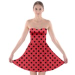 Polka Dots - Black on Alizarin Red Strapless Bra Top Dress