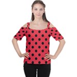 Polka Dots - Black on Alizarin Red Women s Cutout Shoulder Tee