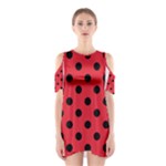 Polka Dots - Black on Alizarin Red Women s Cutout Shoulder Dress