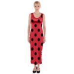 Polka Dots - Black on Alizarin Red Fitted Maxi Dress