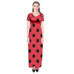 Polka Dots - Black on Alizarin Red Short Sleeve Maxi Dress