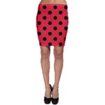 Polka Dots - Black on Alizarin Red Bodycon Skirt