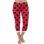 Polka Dots - Black on Alizarin Red Capri Winter Leggings