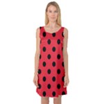 Polka Dots - Black on Alizarin Red Sleeveless Satin Nightdress