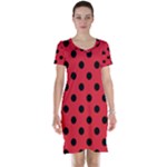 Polka Dots - Black on Alizarin Red Short Sleeve Nightdress