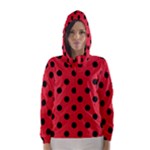 Polka Dots - Black on Alizarin Red Hooded Wind Breaker (Women)