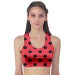 Polka Dots - Black on Alizarin Red Women s Sports Bra