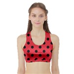 Polka Dots - Black on Alizarin Red Women s Sports Bra with Border