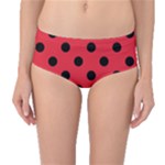 Polka Dots - Black on Alizarin Red Mid-Waist Bikini Bottoms