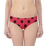 Polka Dots - Black on Alizarin Red Hipster Bikini Bottoms