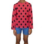 Polka Dots - Black on Alizarin Red Kid s Long Sleeve Swimwear