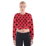 Polka Dots - Black on Alizarin Red Women s Cropped Sweatshirt