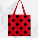 Polka Dots - Black on Alizarin Red Zipper Grocery Tote Bag